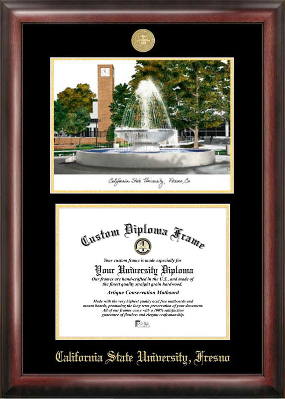 Picture of Campus Images CA920LGED Cal State Fresno Gold embossed diploma frame with Campus Images lithograph