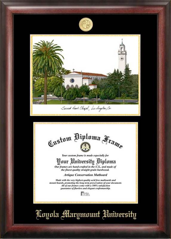 Picture of Campus Images CA927LGED Loyola Marymount Gold embossed diploma frame with Campus Images lithograph