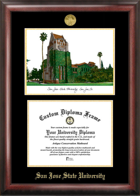 Picture of Campus Images CA929LGED San Jose State University Gold embossed diploma frame with Campus Images lithograph