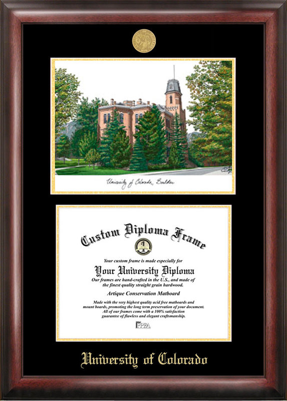 Picture of Campus Images CO995LGED University of Colorado  Boulder Gold embossed diploma frame with Campus Images lithograph