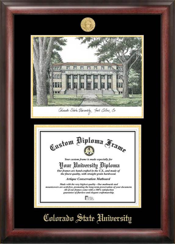Picture of Campus Images CO999LGED Colorado State University Gold embossed diploma frame with Campus Images lithograph