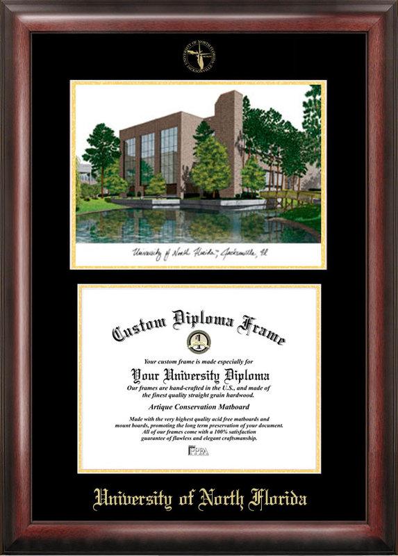 Picture of Campus Images FL993LGED University of North Florida Gold embossed diploma frame with Campus Images lithograph