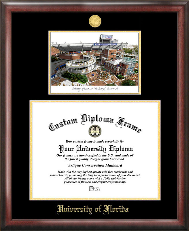 Picture of Campus Images FL994LGED University of Florida Gold embossed diploma frame with Campus Images lithograph
