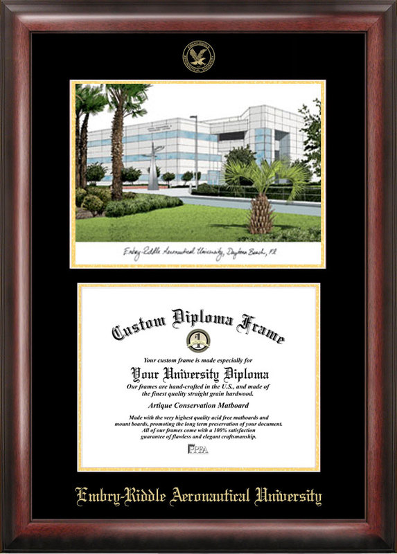 Picture of Campus Images FL995LGED Embry-Riddle University Gold embossed diploma frame with Campus Images lithograph