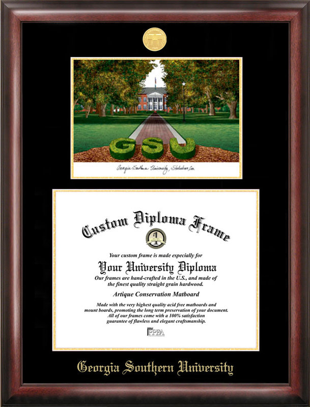 Picture of Campus Images GA975LGED Georgia Southern Gold embossed diploma frame with Campus Images lithograph