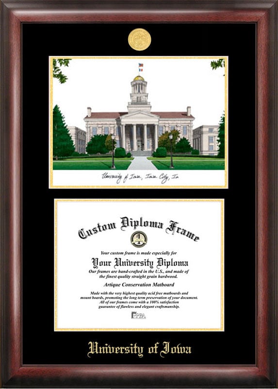 Picture of Campus Images IA995LGED University of Iowa Gold embossed diploma frame with Campus Images lithograph