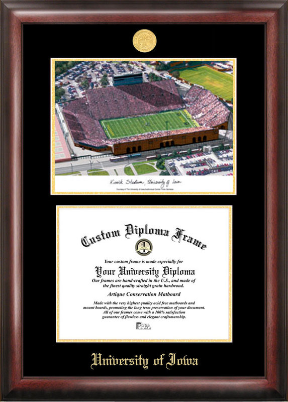 Picture of Campus Images IA997LGED University of Iowa Kinnick Stadium Gold embossed diploma frame with Campus Images lithograph