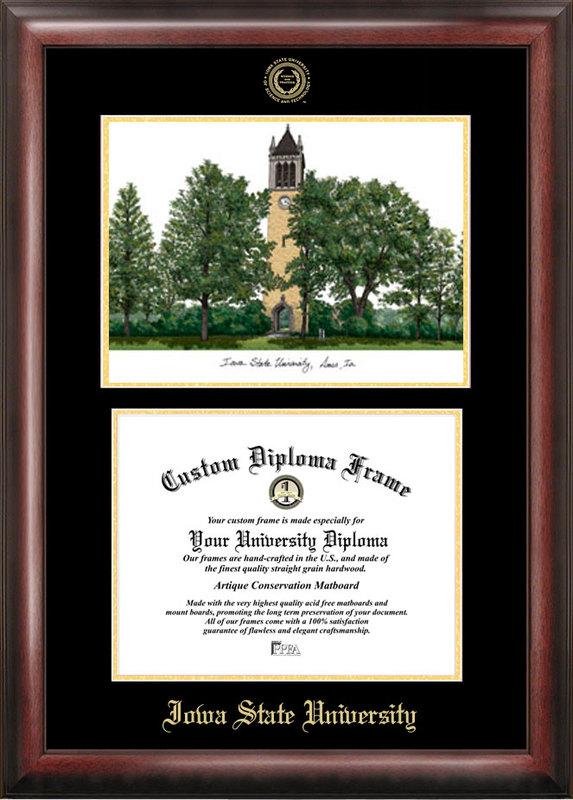 Picture of Campus Images IA998LGED Iowa State University Gold embossed diploma frame with Campus Images lithograph