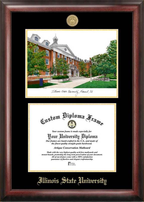 Picture of Campus Images IL966LGED Illinois State Gold embossed diploma frame with Campus Images lithograph