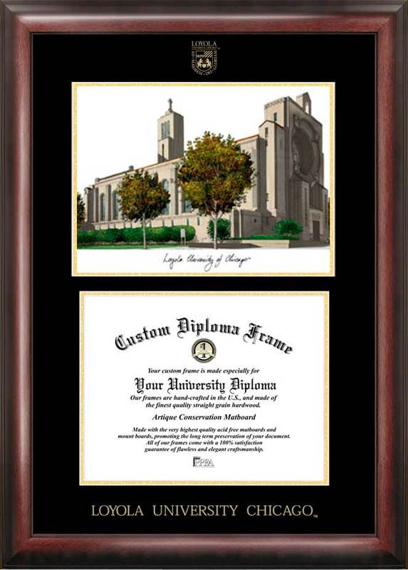 Picture of Campus Images IL970LGED Loyola University Chicago Gold embossed diploma frame with Campus Images lithograph
