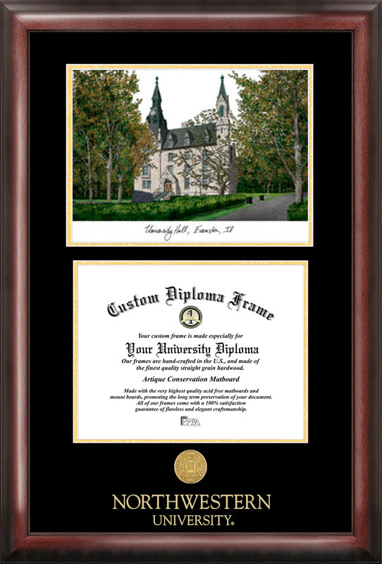 Picture of Campus Images IL971LGED Northwestern University Gold embossed diploma frame with Campus Images lithograph