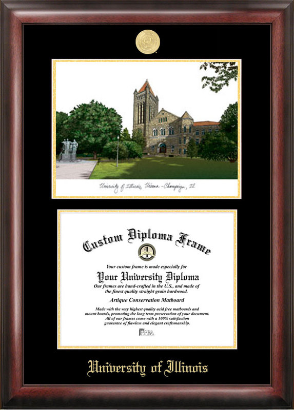 Picture of Campus Images IL976LGED University of Illinois  Urbana-Champaign Gold embossed diploma frame with Campus Images lithograph