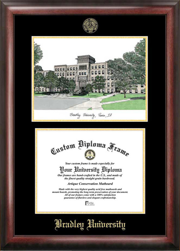 Picture of Campus Images IL999LGED Bradley University Gold embossed diploma frame with Campus Images lithograph