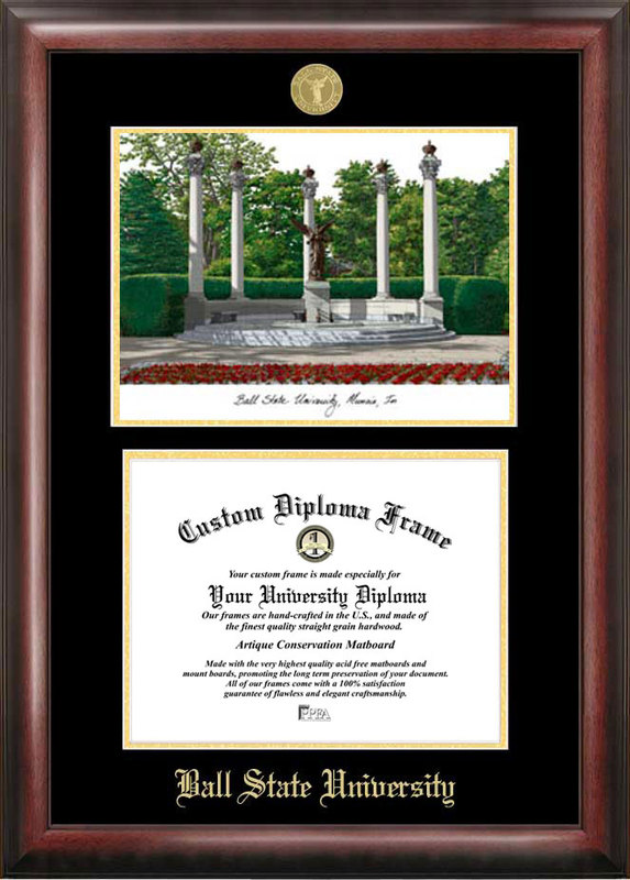 Picture of Campus Images IN985LGED Ball State University Gold embossed diploma frame with Campus Images lithograph