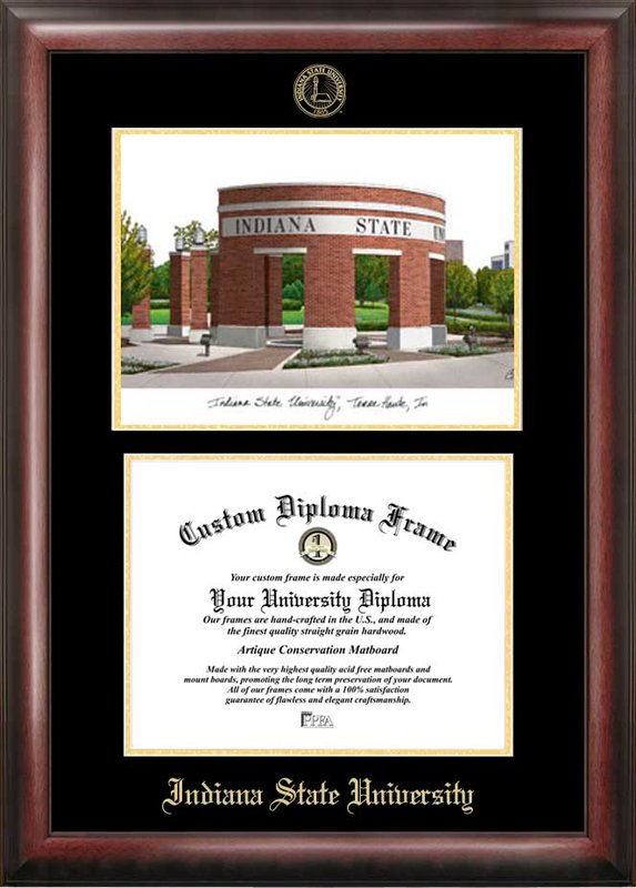 Picture of Campus Images IN986LGED Indiana State Gold embossed diploma frame with Campus Images lithograph