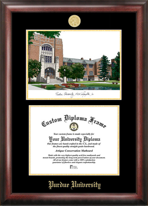 Picture of Campus Images IN988LGED Purdue University Gold embossed diploma frame with Campus Images lithograph