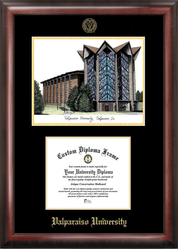 Picture of Campus Images IN991LGED Valparaiso University Gold embossed diploma frame with Campus Images lithograph