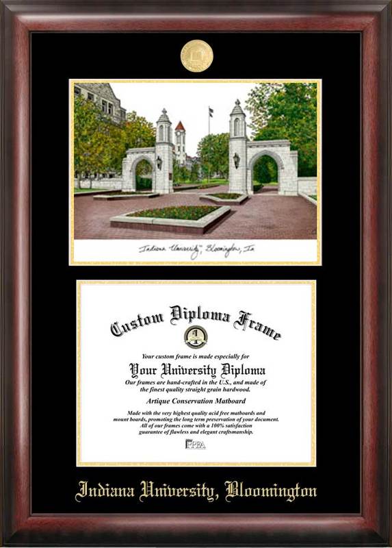 Picture of Campus Images IN993LGED Indiana University  Bloomington Gold embossed diploma frame with Campus Images lithograph