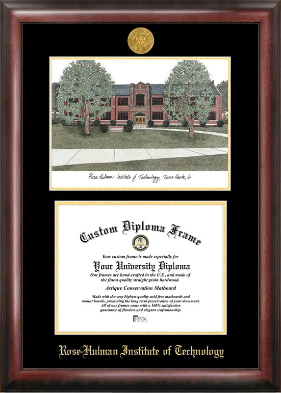 Picture of Campus Images IN994LGED Rose Hulman Institute of Technology Gold embossed diploma frame with Campus Images lithograph