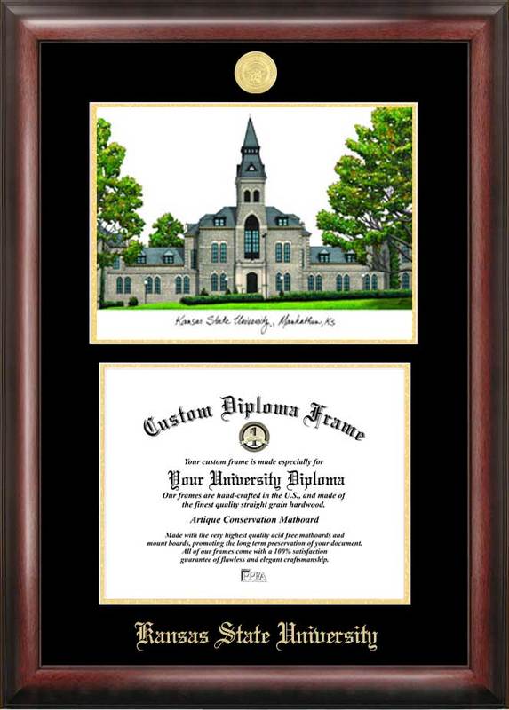 Picture of Campus Images KS998LGED Kansas State University Gold embossed diploma frame with Campus Images lithograph