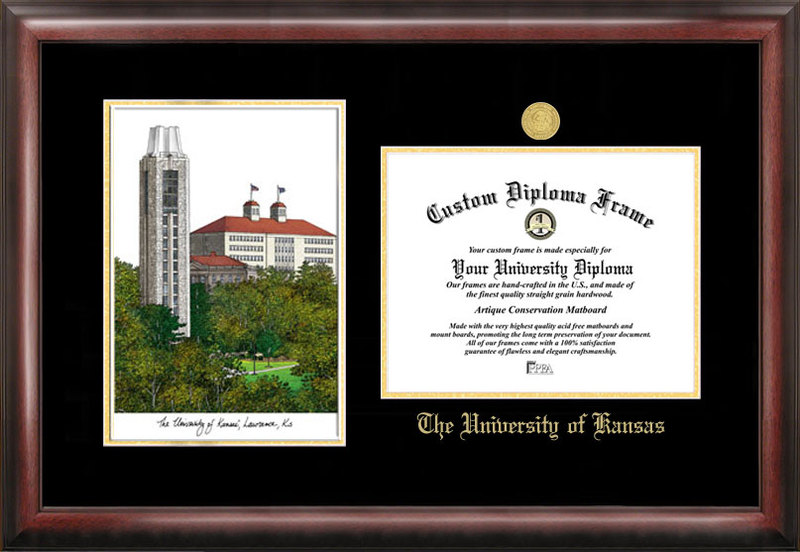 Picture of Campus Images KS999LGED University of Kansas Gold embossed diploma frame with Campus Images lithograph