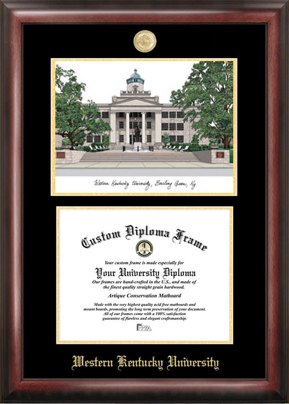 Picture of Campus Images KY996LGED Western Kentucky UniversityGold embossed diploma frame with Campus Images lithograph