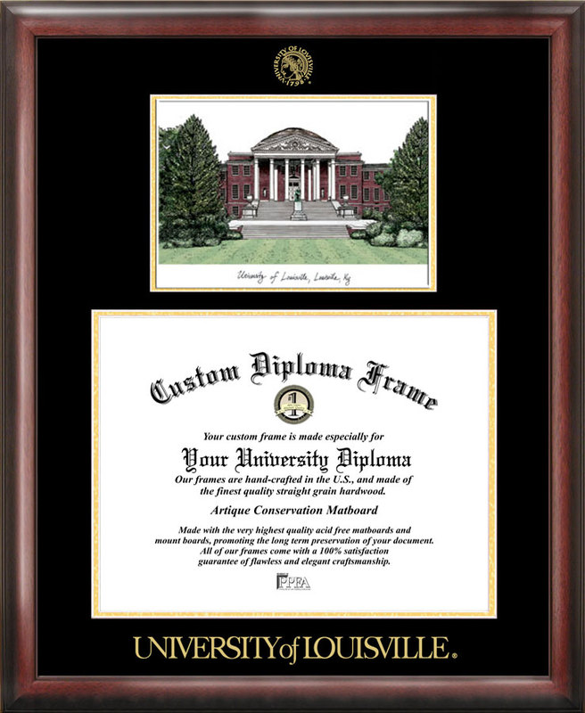 Picture of Campus Images KY997LGED University of Louisville Gold embossed diploma frame with Campus Images lithograph