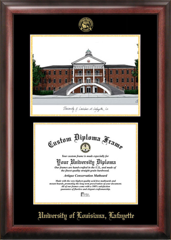 Picture of Campus Images LA993LGED University of Louisiana-Lafayette Gold embossed diploma frame with Campus Images lithograph