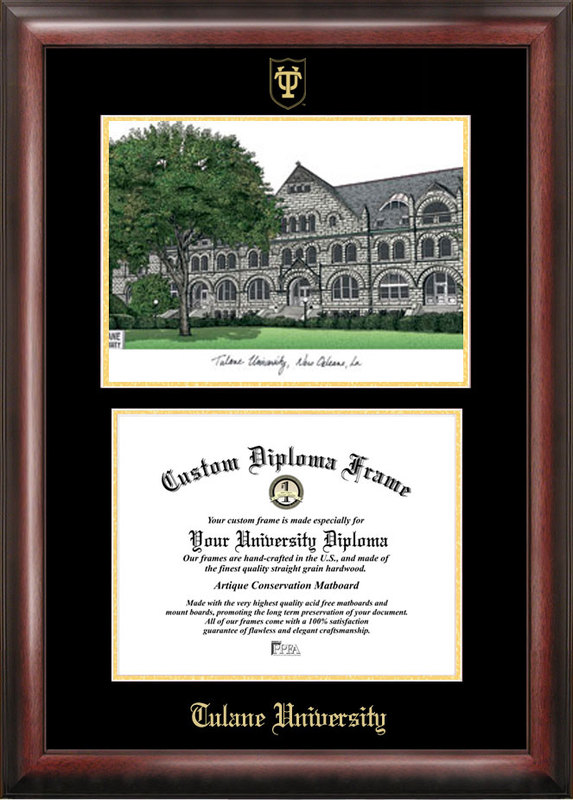 Picture of Campus Images LA995LGED Tulane University Gold embossed diploma frame with Campus Images lithograph