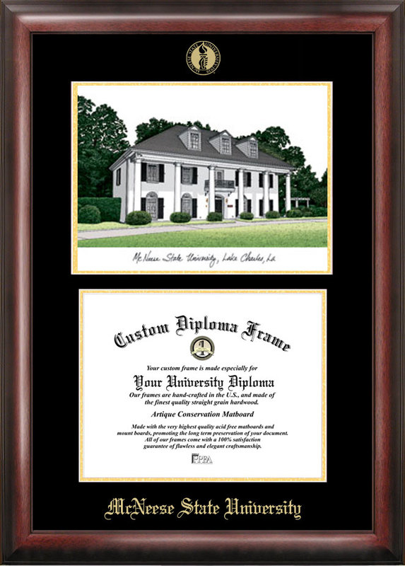 Picture of Campus Images LA996LGED McNeese State University Gold embossed diploma frame with Campus Images lithograph