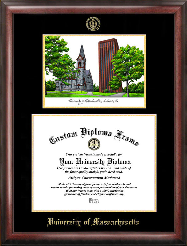 Picture of Campus Images MA990LGED University of Massachusetts Gold embossed diploma frame with Campus Images lithograph