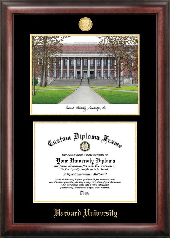 MA992LGED Harvard University Gold embossed diploma frame with  lithograph