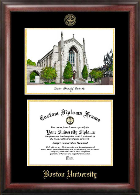 Picture of Campus Images MA993LGED Boston University Gold embossed diploma frame with Campus Images lithograph