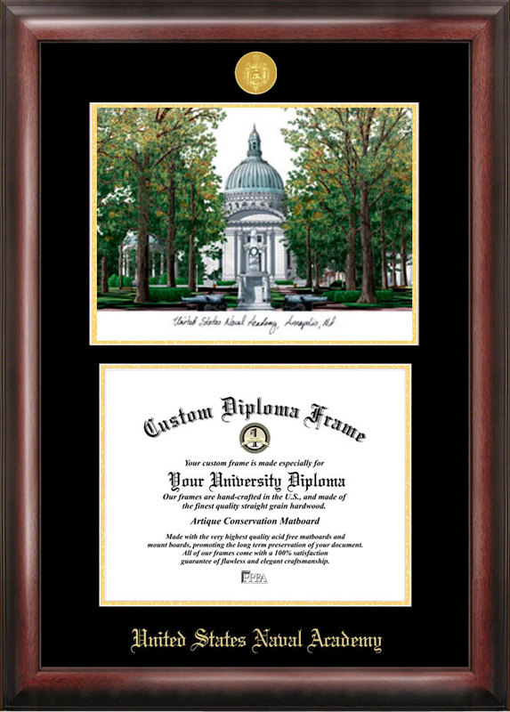 Picture of Campus Images MD997LGED United States Naval Academy Gold embossed diploma frame with Campus Images lithograph