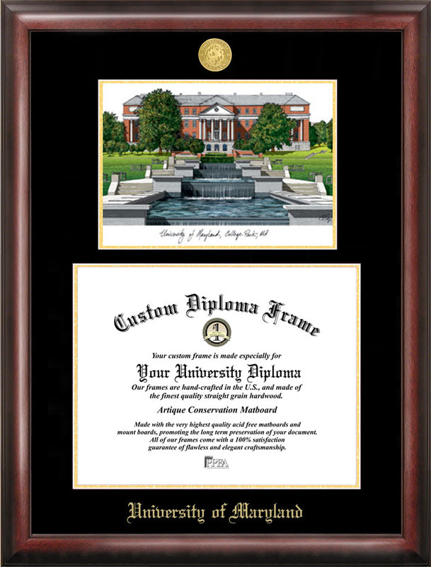 Picture of Campus Images MD998LGED University of Maryland Gold embossed diploma frame with Campus Images lithograph