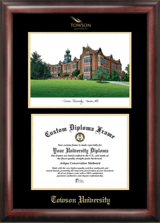 Picture of Campus Images MD999LGED Towson University Gold embossed diploma frame with Campus Images lithograph