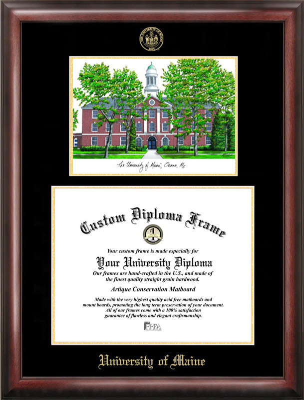 ME999LGED Maine University Gold embossed diploma frame with  lithograph