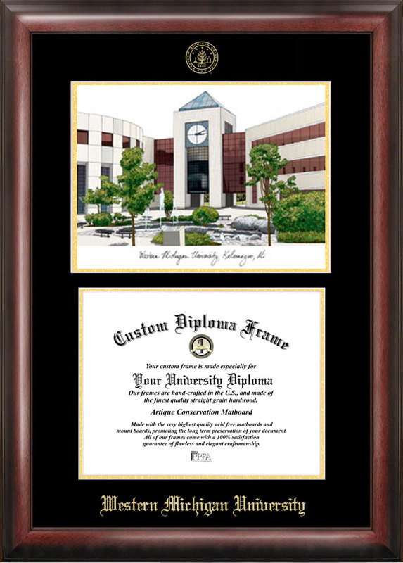 Picture of Campus Images MI981LGED Western Michigan UniversityGold embossed diploma frame with Campus Images lithograph