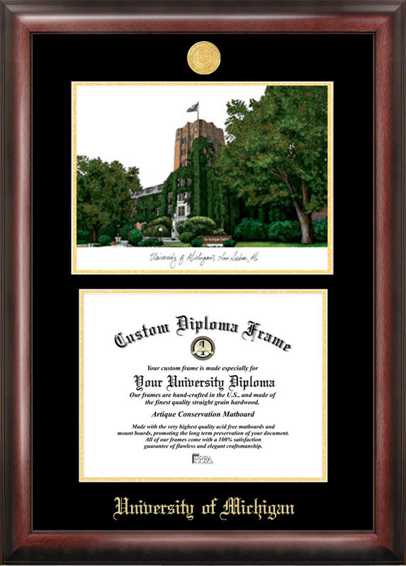 Picture of Campus Images MI982LGED University of MichiganGold embossed diploma frame with Campus Images lithograph