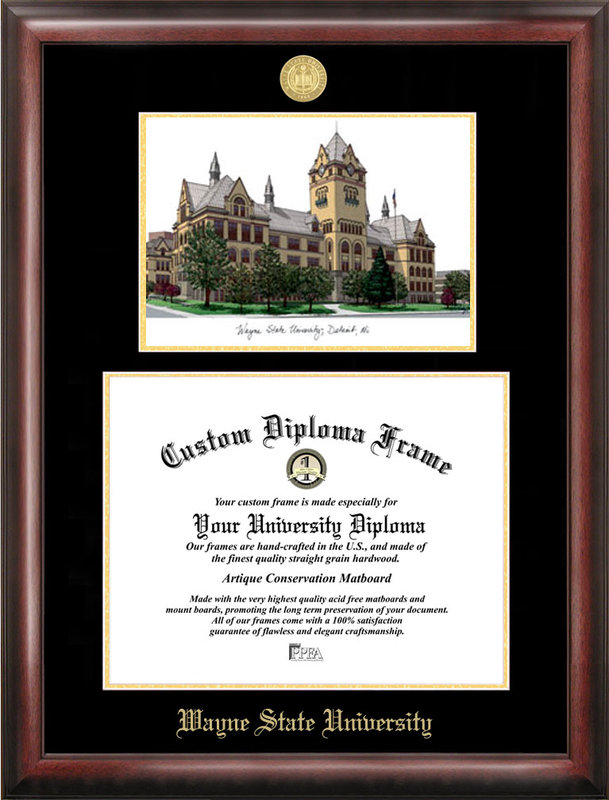 Picture of Campus Images MI983LGED Wayne State UniversityGold embossed diploma frame with Campus Images lithograph