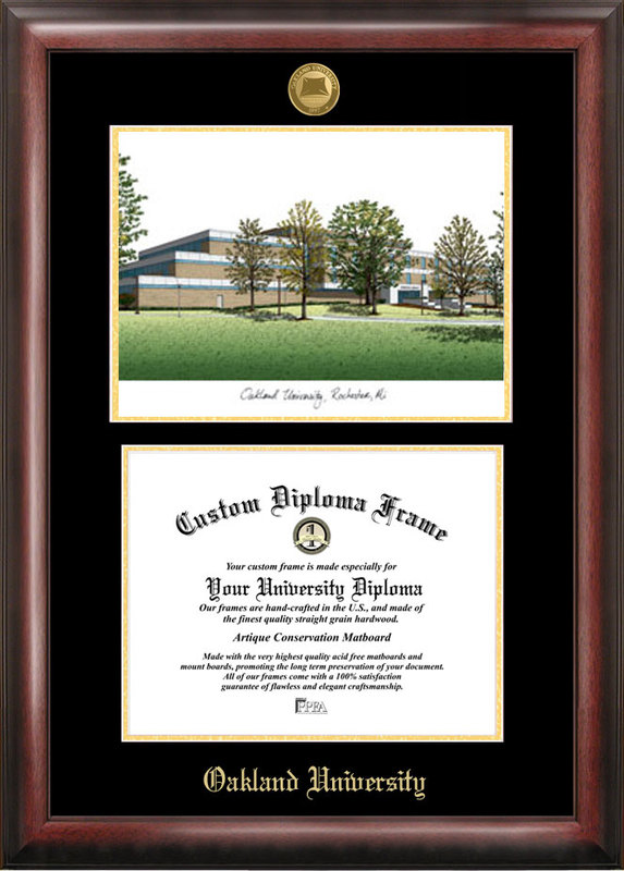 Picture of Campus Images MI984LGED Oakland University Gold embossed diploma frame with Campus Images lithograph