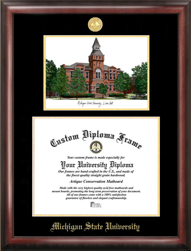 Picture of Campus Images MI988LGED Michigan State University  Linton Hall  Gold embossed diploma frame with Campus Images lithograph