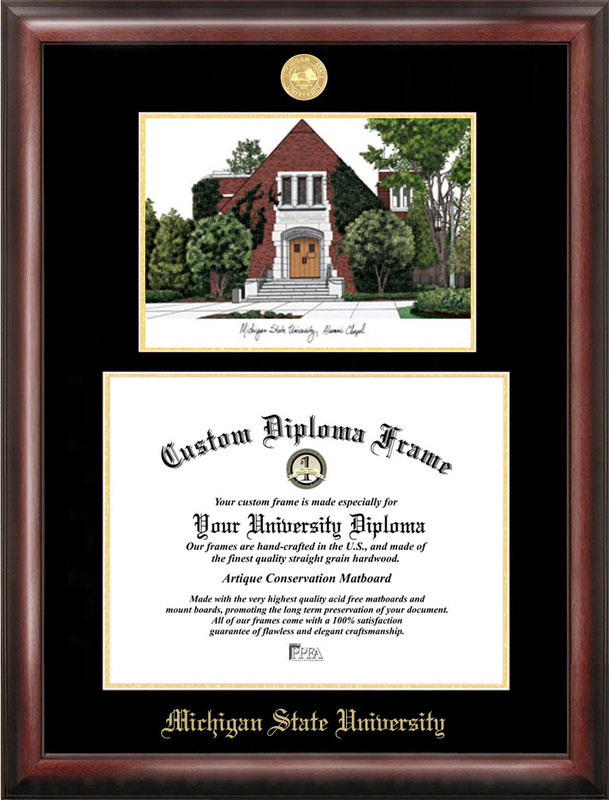 Picture of Campus Images MI990LGED Michigan State University  Alumni Chapel  Gold embossed diploma frame with Campus Images lithograph