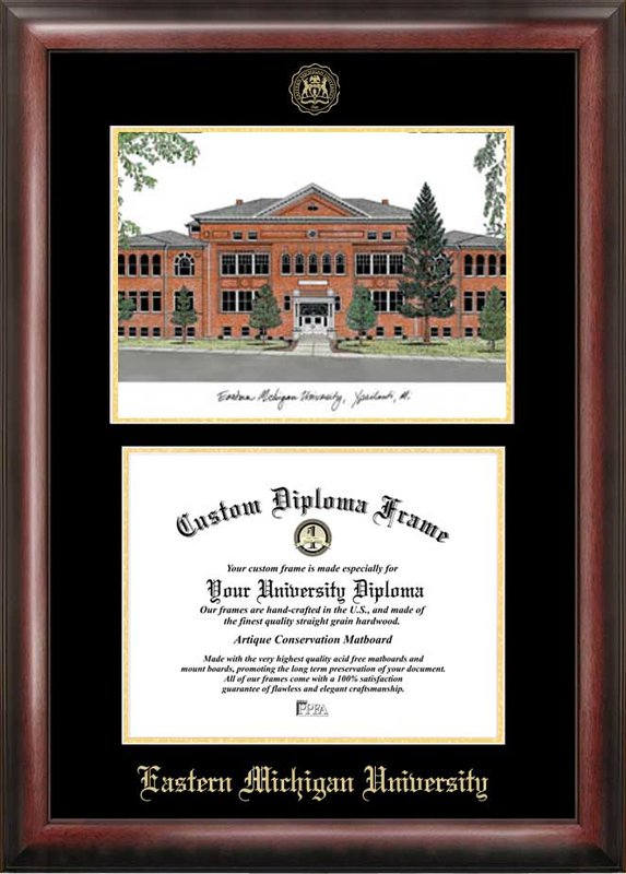 Picture of Campus Images MI995LGED Eastern Michigan University Gold embossed diploma frame with Campus Images lithograph