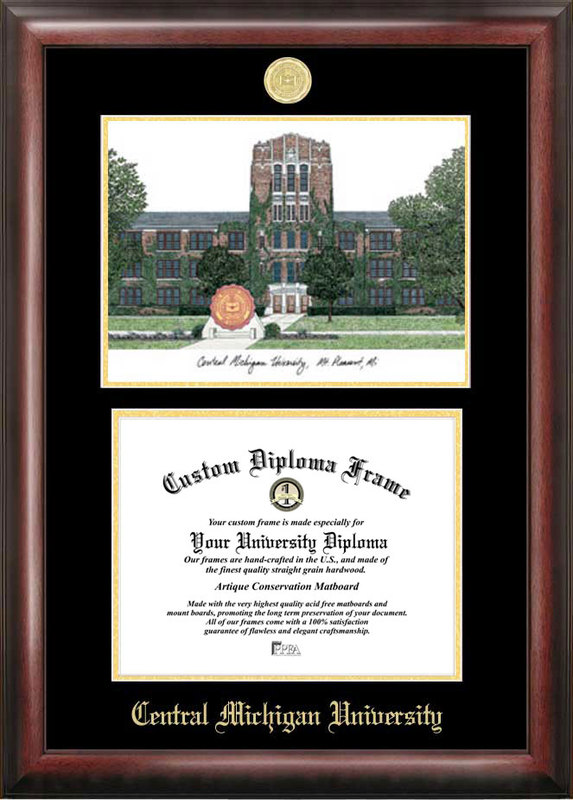 Picture of Campus Images MI999LGED Central Michigan University Gold embossed diploma frame with Campus Images lithograph