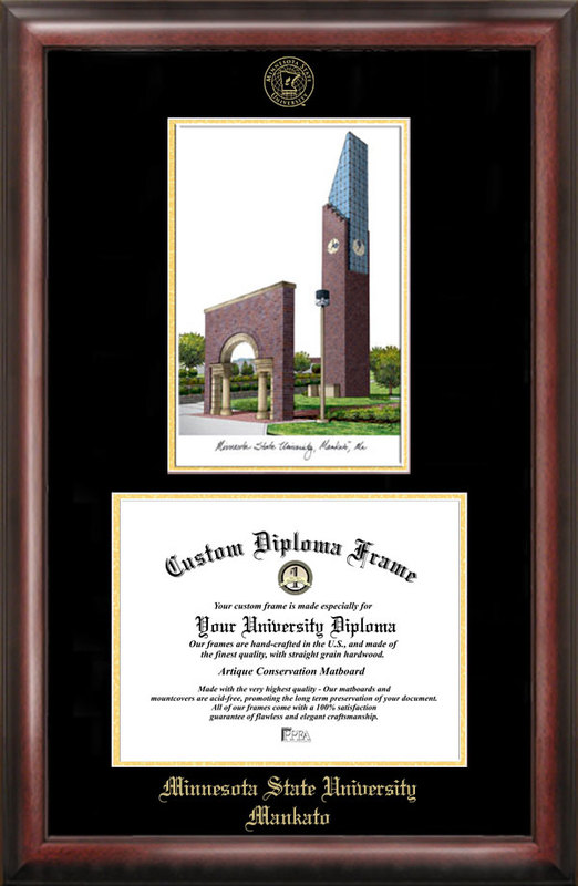 Picture of Campus Images MN997LGED Minnesota State University MankatoGold embossed diploma frame with Campus Images lithograph