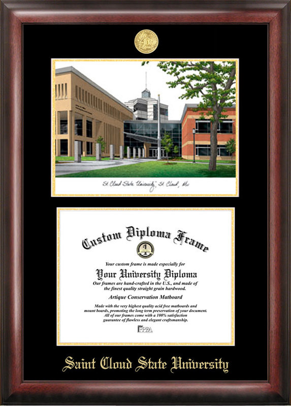 Picture of Campus Images MN998LGED St. Cloud State Gold embossed diploma frame with Campus Images lithograph