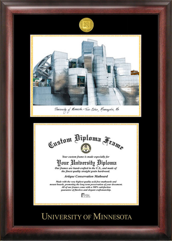 Picture of Campus Images MN999LGED University of Minnesota Gold embossed diploma frame with Campus Images lithograph
