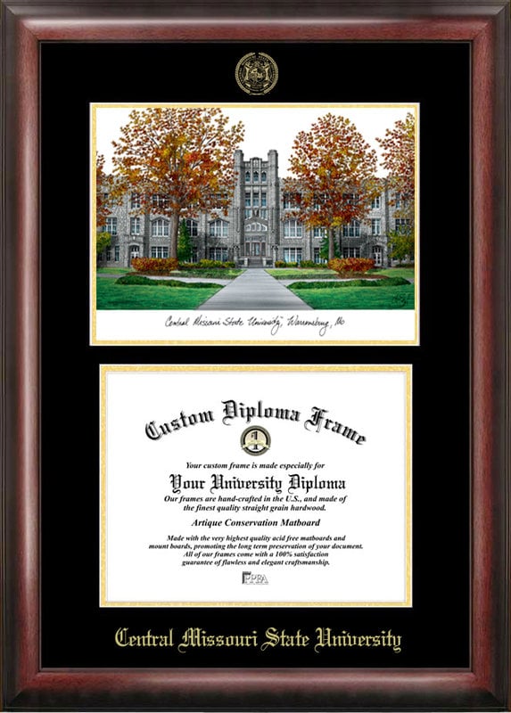 MO995LGED University Central Missouri Gold embossed diploma frame with  lithograph
