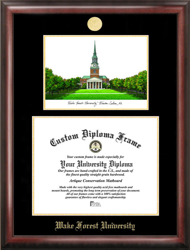 Picture of Campus Images NC991LGED Wake Forest University Gold embossed diploma frame with Campus Images lithograph